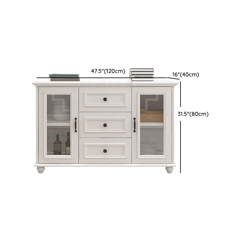 Contemporary White Buffet Sideboard Solid Wood Sideboard Cabinet with Drawers