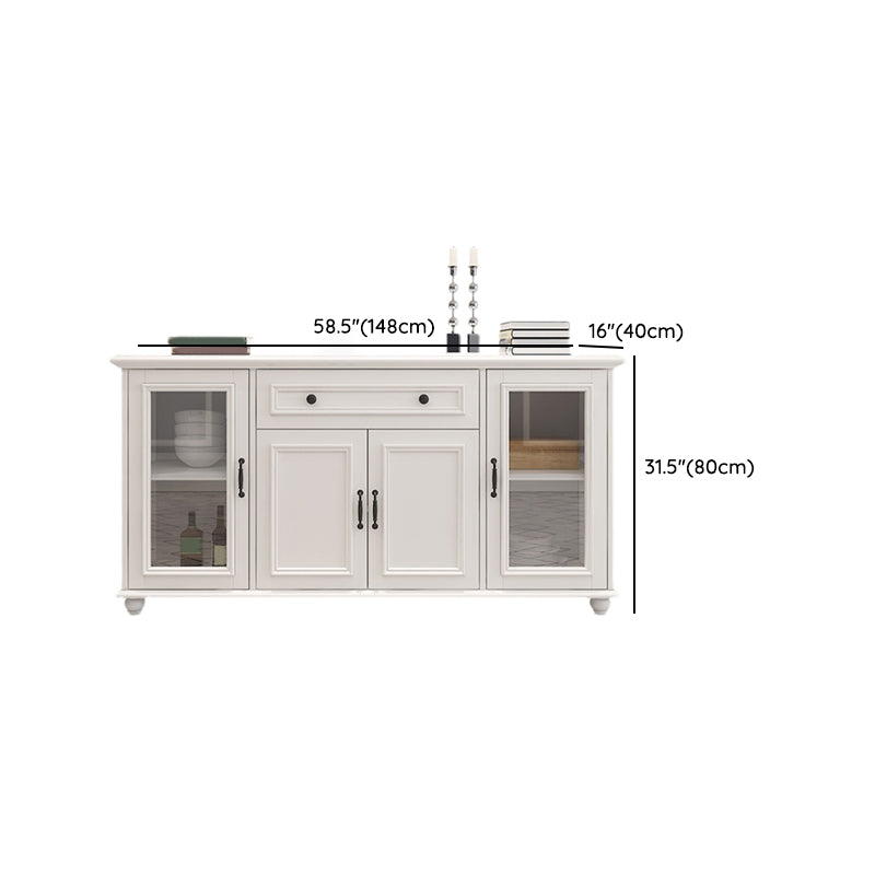 Contemporary White Buffet Sideboard Solid Wood Sideboard Cabinet with Drawers