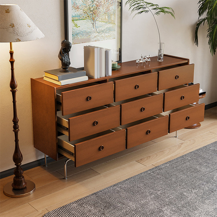 Contemporary Brown Buffet Sideboard Solid Wood Sideboard Cabinet with Drawers and Storage