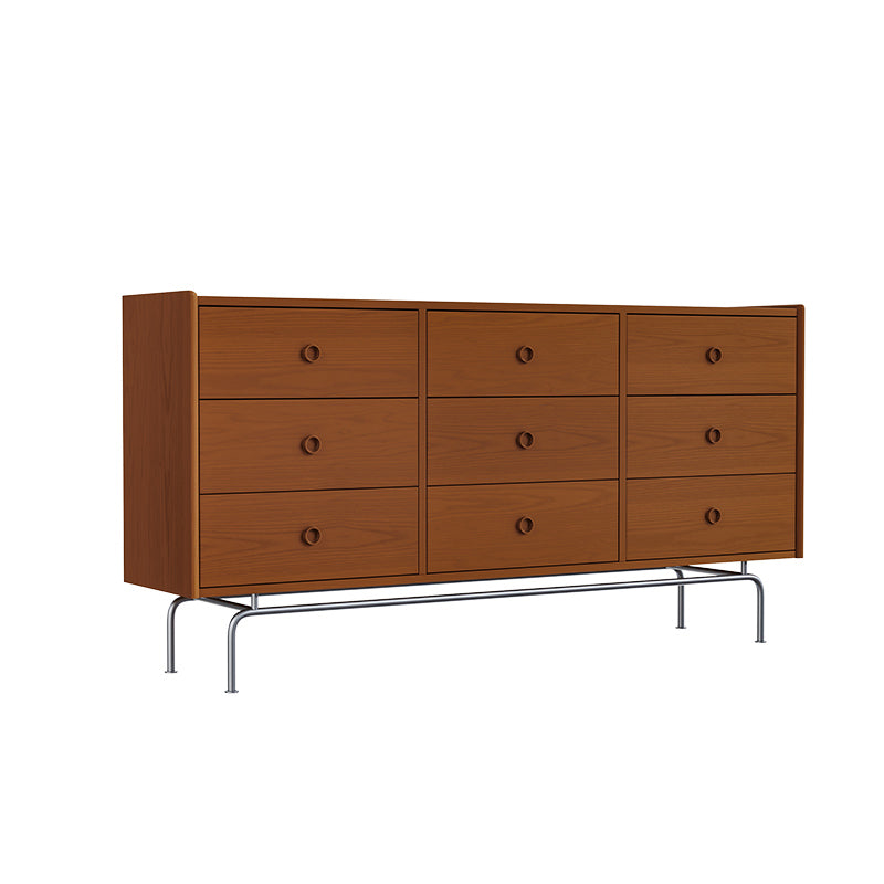 Contemporary Brown Buffet Sideboard Solid Wood Sideboard Cabinet with Drawers and Storage