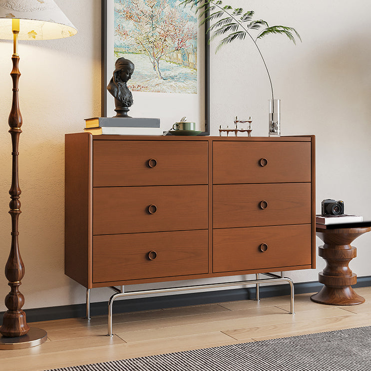 Contemporary Brown Buffet Sideboard Solid Wood Sideboard Cabinet with Drawers and Storage