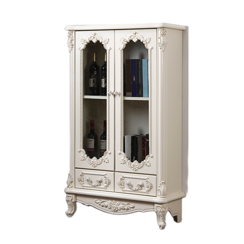 Traditional Display Stand Glass Doors Pine Storage Cabinet for Dining Room