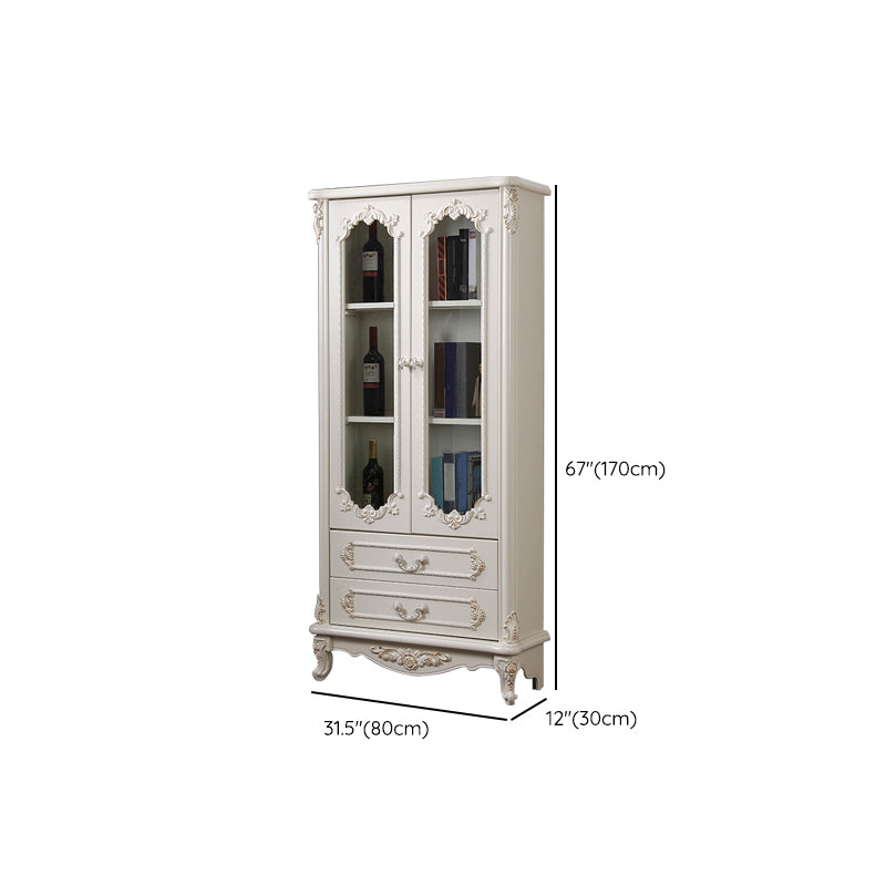 Traditional Display Stand Glass Doors Pine Storage Cabinet for Dining Room