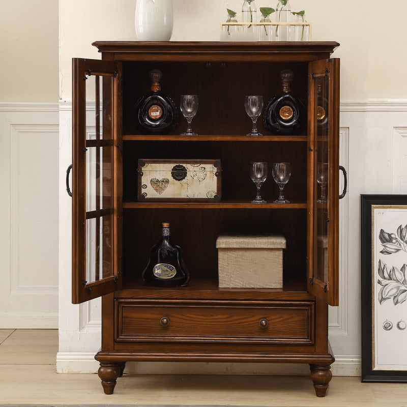 Traditional Display Stand Ash Glass Doors Storage Cabinet for Dining Room