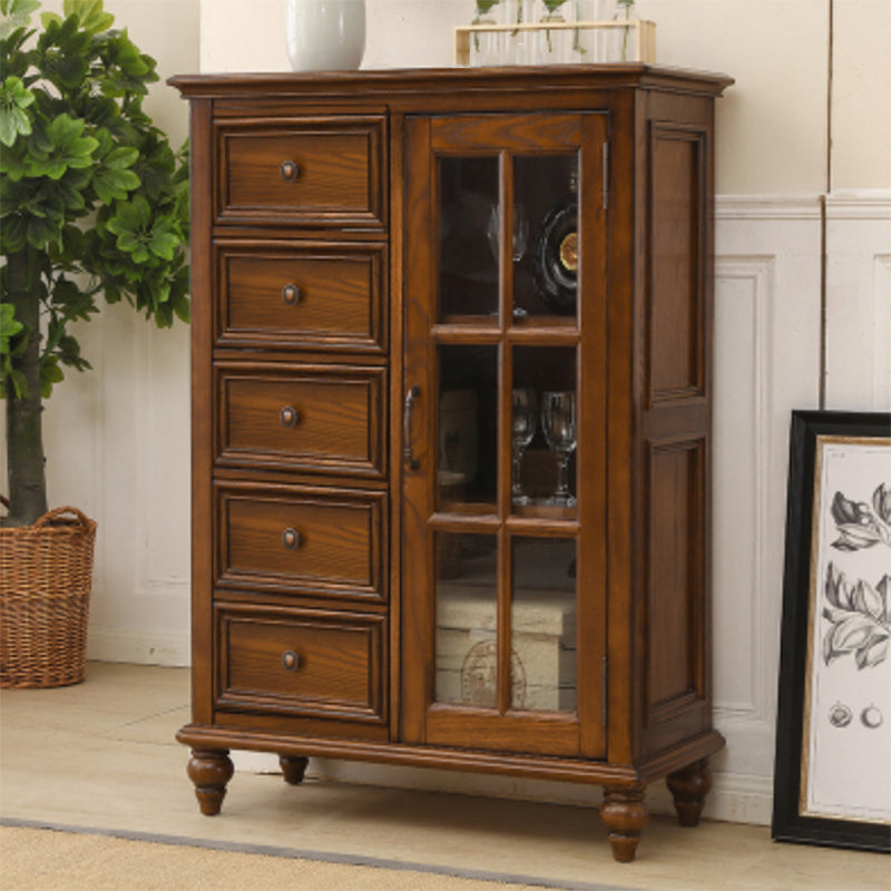 Traditional Display Stand Ash Glass Doors Storage Cabinet for Dining Room