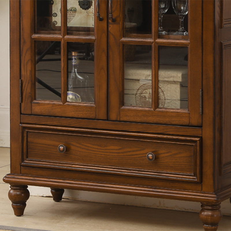 Traditional Display Stand Ash Glass Doors Storage Cabinet for Dining Room