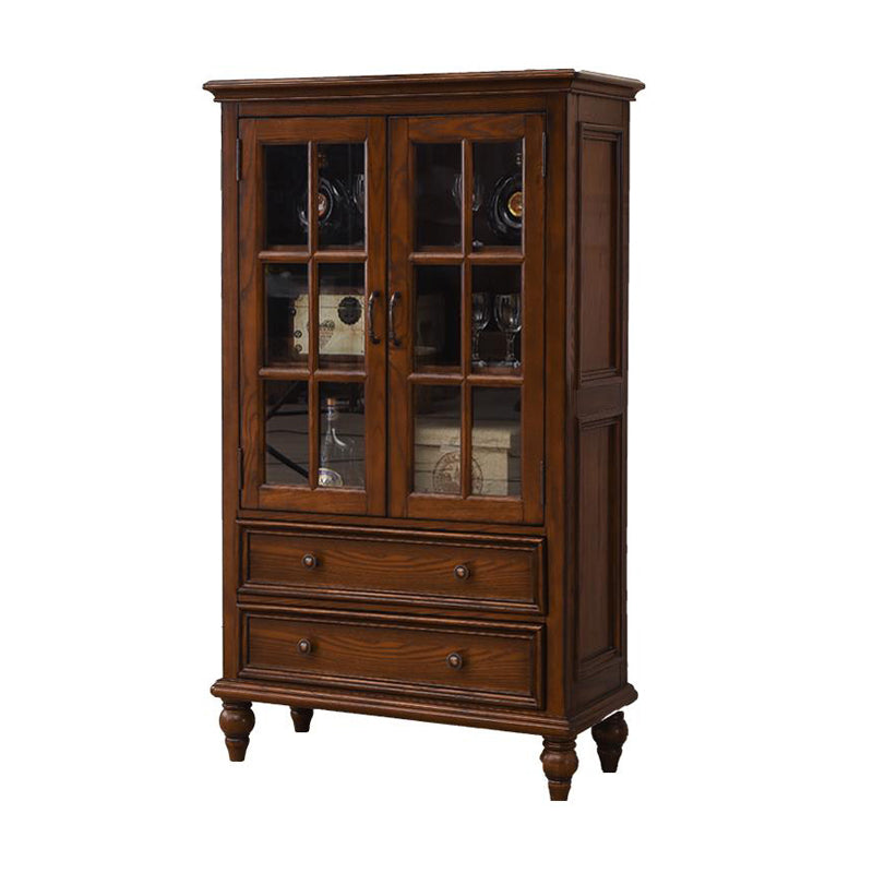 Traditional Display Stand Ash Glass Doors Storage Cabinet for Dining Room