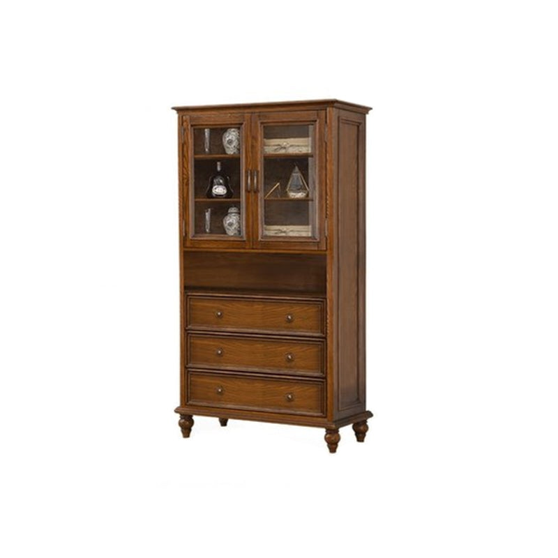 Traditional Display Stand Ash Glass Doors Storage Cabinet for Dining Room