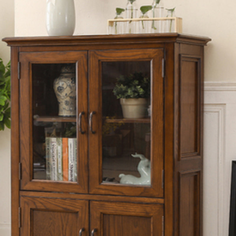 Traditional Display Stand Ash Glass Doors Storage Cabinet for Dining Room