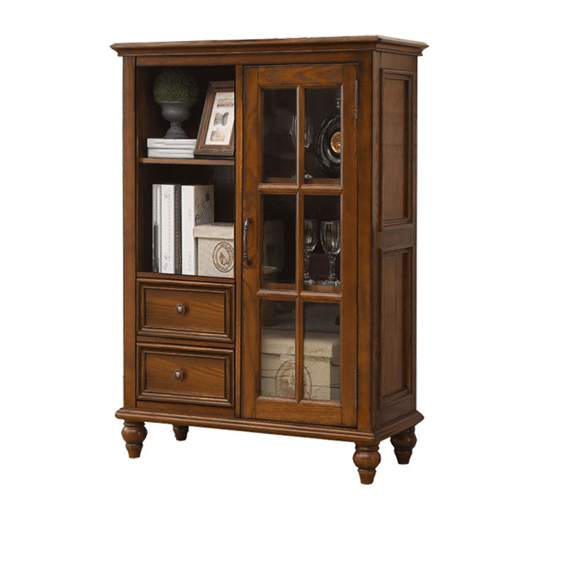 Traditional Display Stand Ash Glass Doors Storage Cabinet for Dining Room