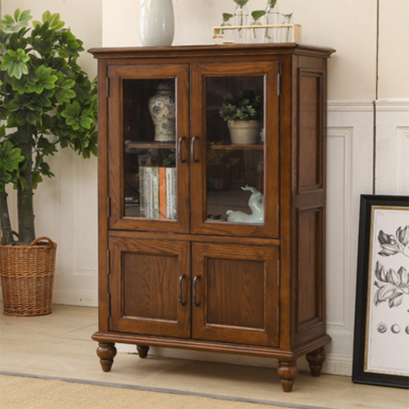 Traditional Display Stand Ash Glass Doors Storage Cabinet for Dining Room