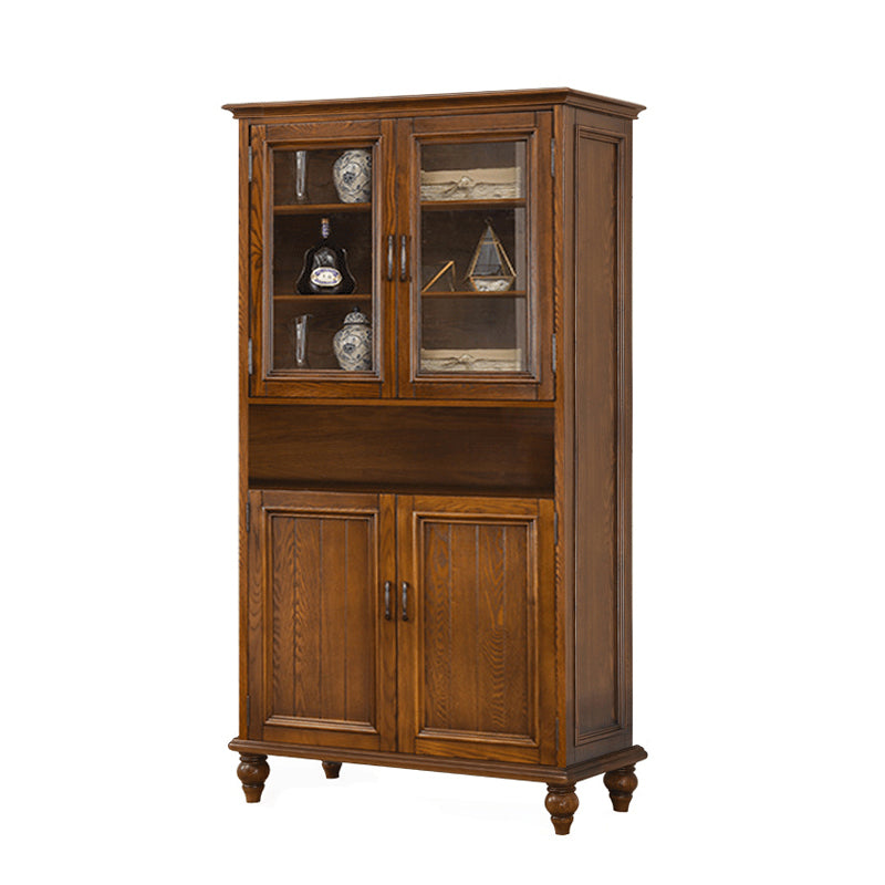 Traditional Display Stand Ash Glass Doors Storage Cabinet for Dining Room