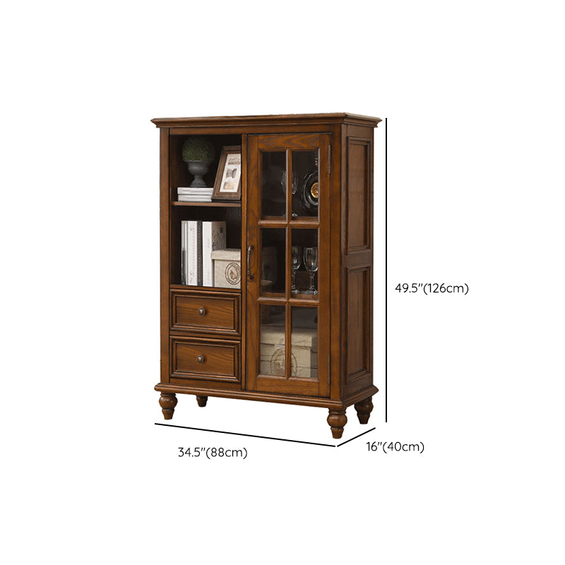 Traditional Display Stand Ash Glass Doors Storage Cabinet for Dining Room