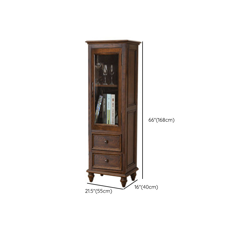 Traditional Display Stand Ash Glass Doors Storage Cabinet for Dining Room