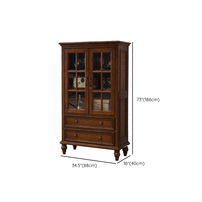 Traditional Display Stand Ash Glass Doors Storage Cabinet for Dining Room