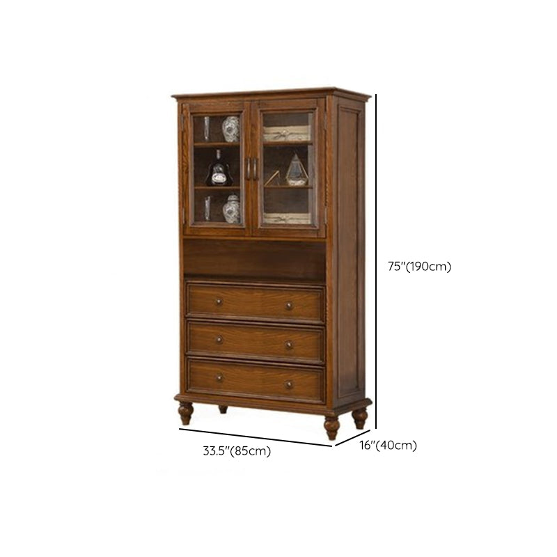 Traditional Display Stand Ash Glass Doors Storage Cabinet for Dining Room