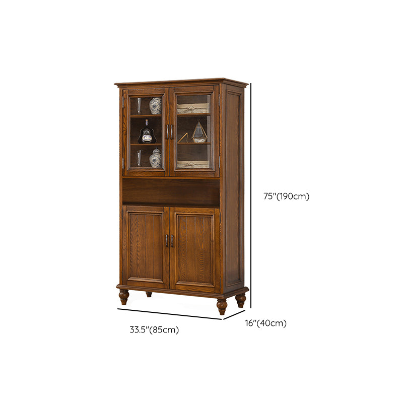 Traditional Display Stand Ash Glass Doors Storage Cabinet for Dining Room