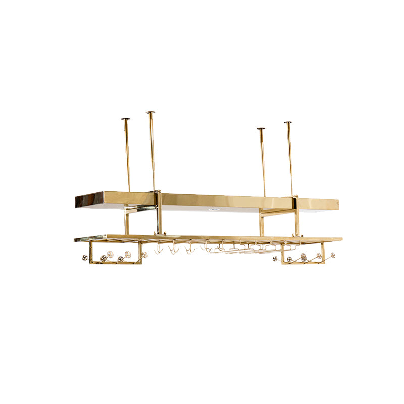 Glam Style Metal Hanging Wine Rack Kit in Gold, 59"L x 13.8"W x 14.6"H