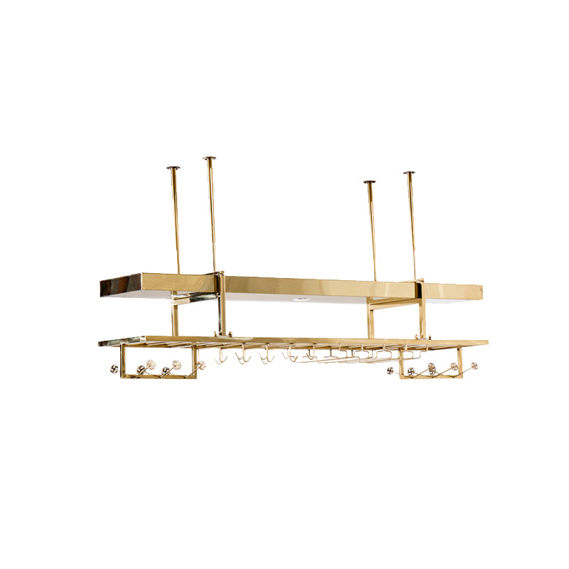 Glam Style Metal Hanging Wine Rack Kit in Gold, 59"L x 13.8"W x 14.6"H