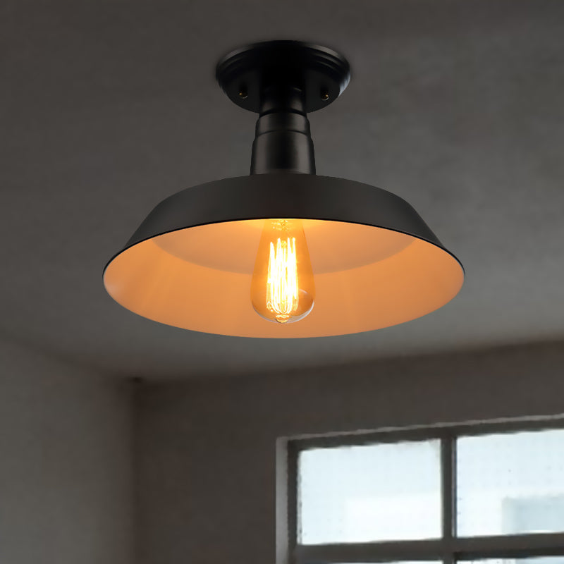 Zwart/rood 1 kop semi -vlakke licht industriële stijl metallic schuurschaduw plafondlamp armatuur voor gang, 10 "/14" w