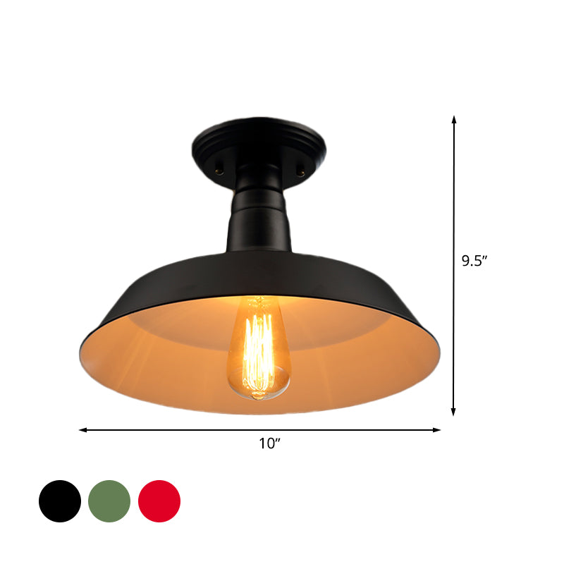 Zwart/rood 1 kop semi -vlakke licht industriële stijl metallic schuurschaduw plafondlamp armatuur voor gang, 10 "/14" w