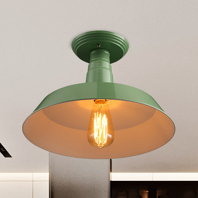 Zwart/rood 1 kop semi -vlakke licht industriële stijl metallic schuurschaduw plafondlamp armatuur voor gang, 10 "/14" w