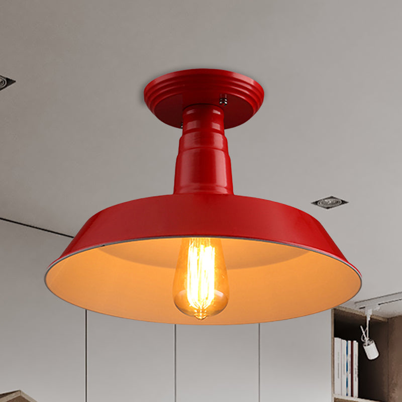 Zwart/rood 1 kop semi -vlakke licht industriële stijl metallic schuurschaduw plafondlamp armatuur voor gang, 10 "/14" w