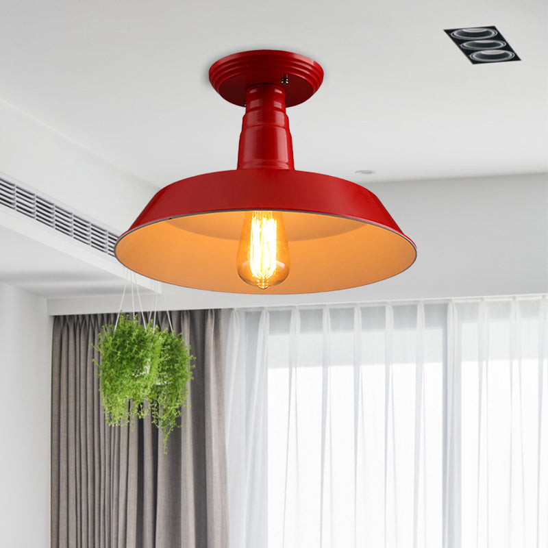 Zwart/rood 1 kop semi -vlakke licht industriële stijl metallic schuurschaduw plafondlamp armatuur voor gang, 10 "/14" w