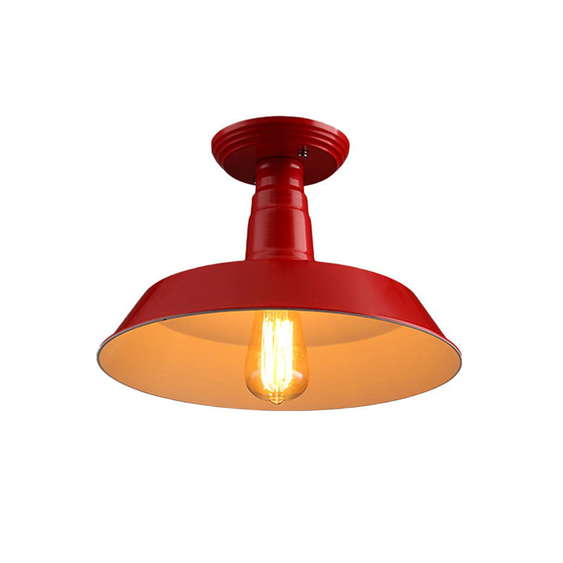 Zwart/rood 1 kop semi -vlakke licht industriële stijl metallic schuurschaduw plafondlamp armatuur voor gang, 10 "/14" w