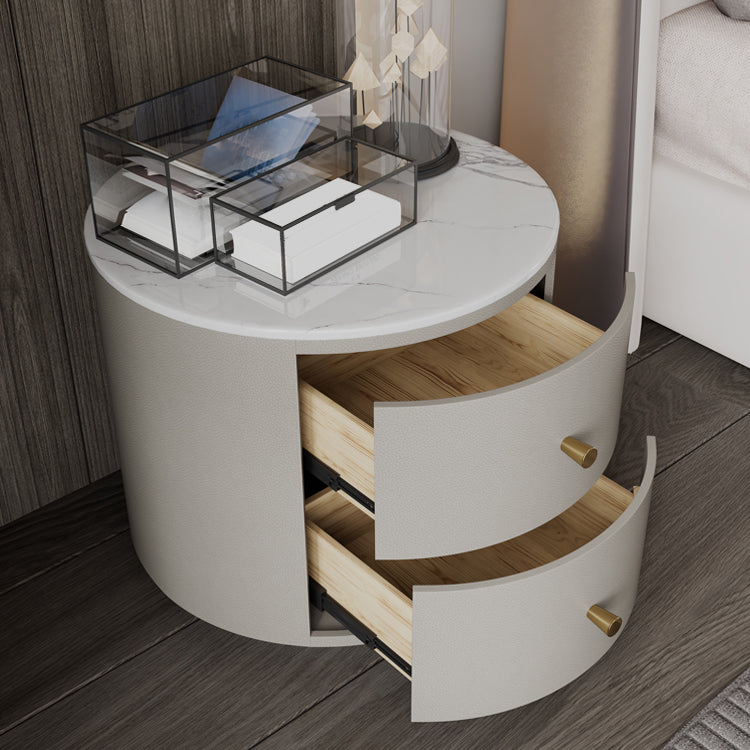 Modern Accent Table Nightstand Stone/Glass Nightstand with 2 Drawers