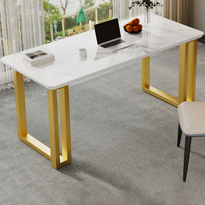 Rectangle Stone Top Office Desk Glam Style Writing with Metal Base Desk for Office