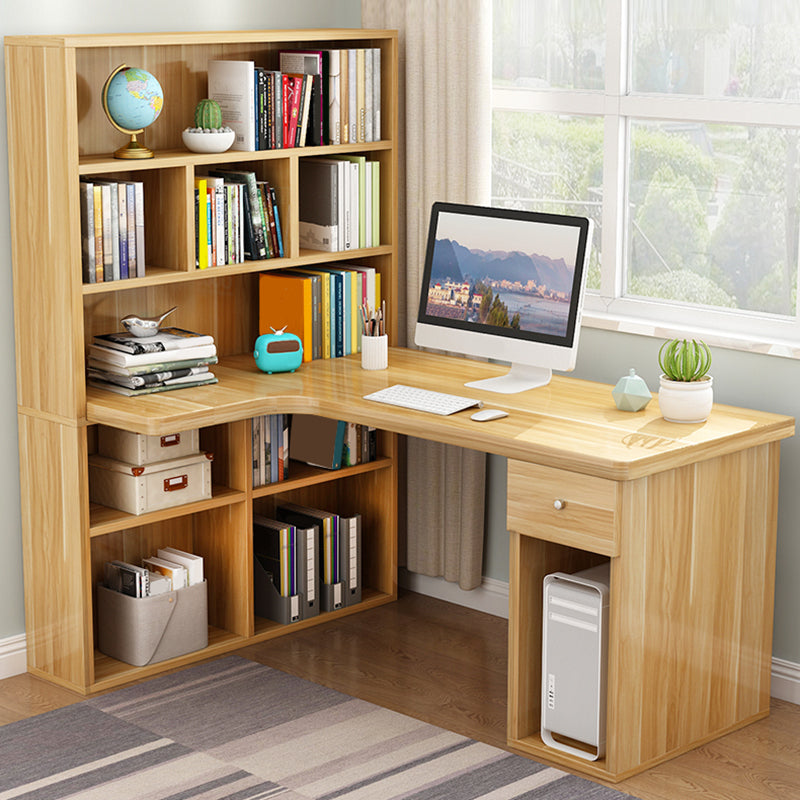 Modern Home Office Desk Pedestal Base Writing Desk Storage Shelves and Drawers