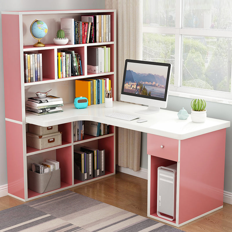 Modern Home Office Desk Pedestal Base Writing Desk Storage Shelves and Drawers