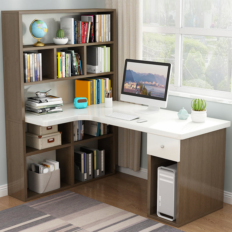 Modern Home Office Desk Pedestal Base Writing Desk Storage Shelves and Drawers