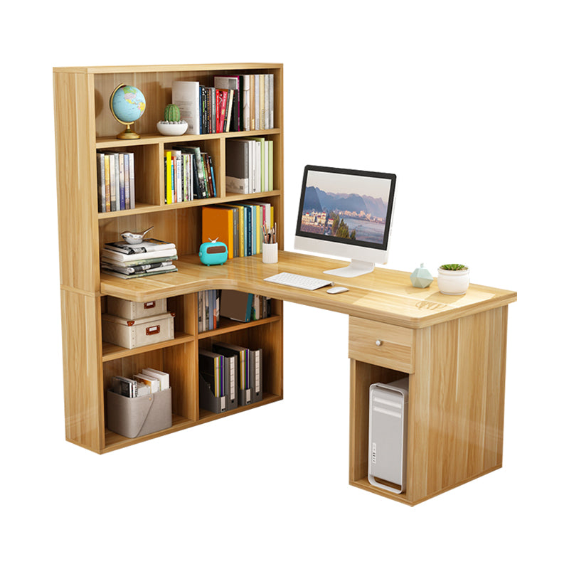 Modern Home Office Desk Pedestal Base Writing Desk Storage Shelves and Drawers