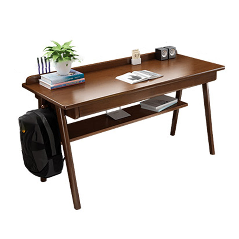 Rubber Wood Office Desk 2 Drawers Solid Wood Home Writing Desk with Shelf