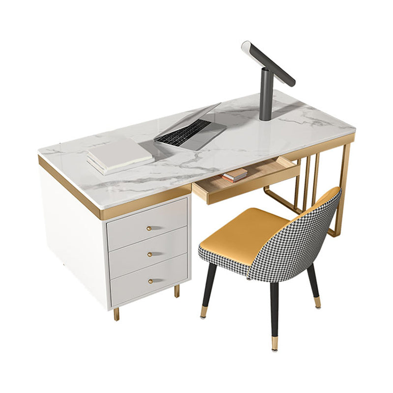 Industrial Stone Writing Desk Rectangular Metal Desk for Office