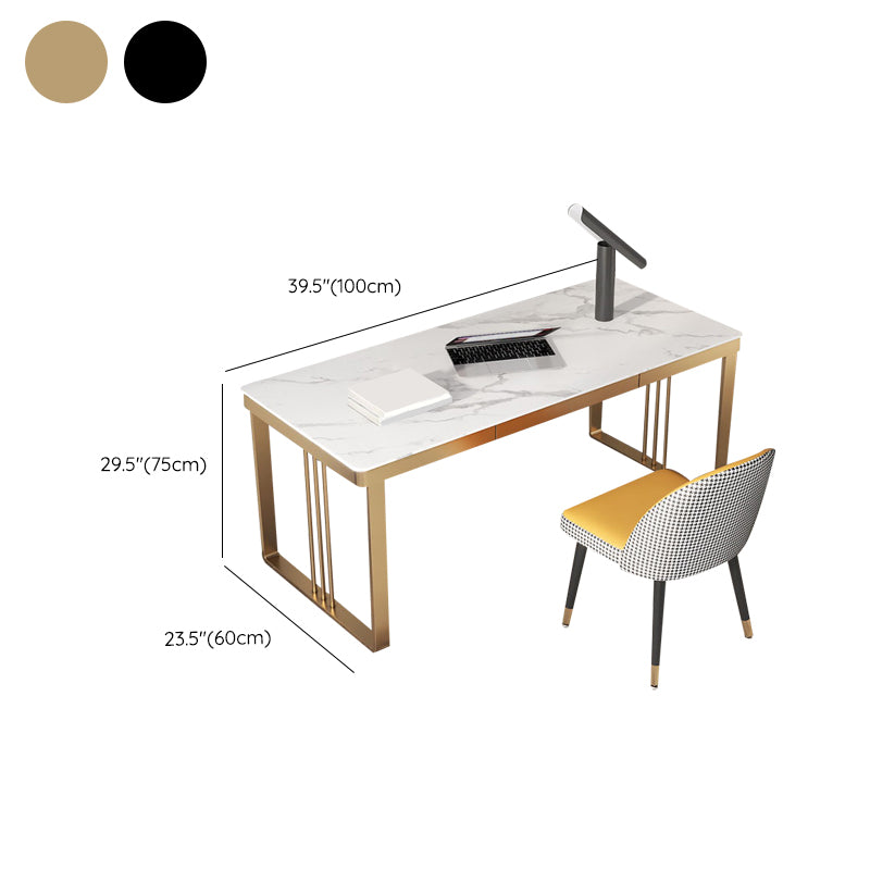 Industrial Stone Writing Desk Rectangular Metal Desk for Office