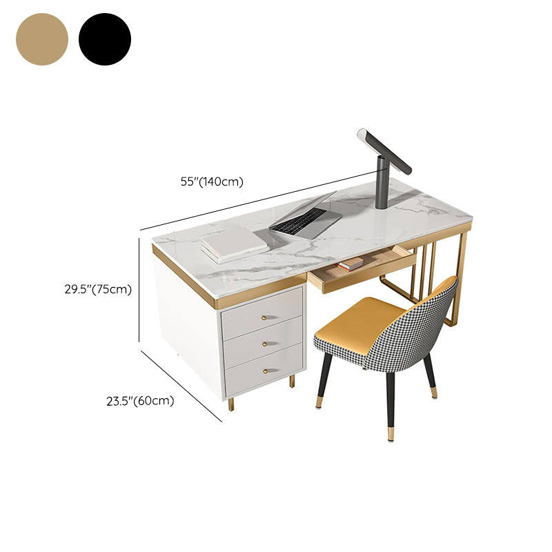 Industrial Stone Writing Desk Rectangular Metal Desk for Office