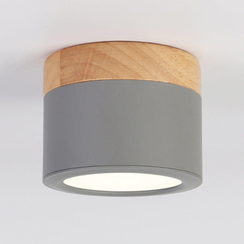 Modernism Cylinder Flush Mount Ceiling Light Fixture with Wood for Corridor