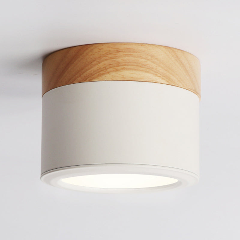 Modernism Cylinder Flush Mount Ceiling Light Fixture with Wood for Corridor