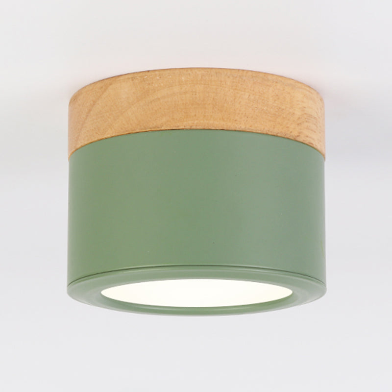 Modernism Cylinder Flush Mount Ceiling Light Fixture with Wood for Corridor