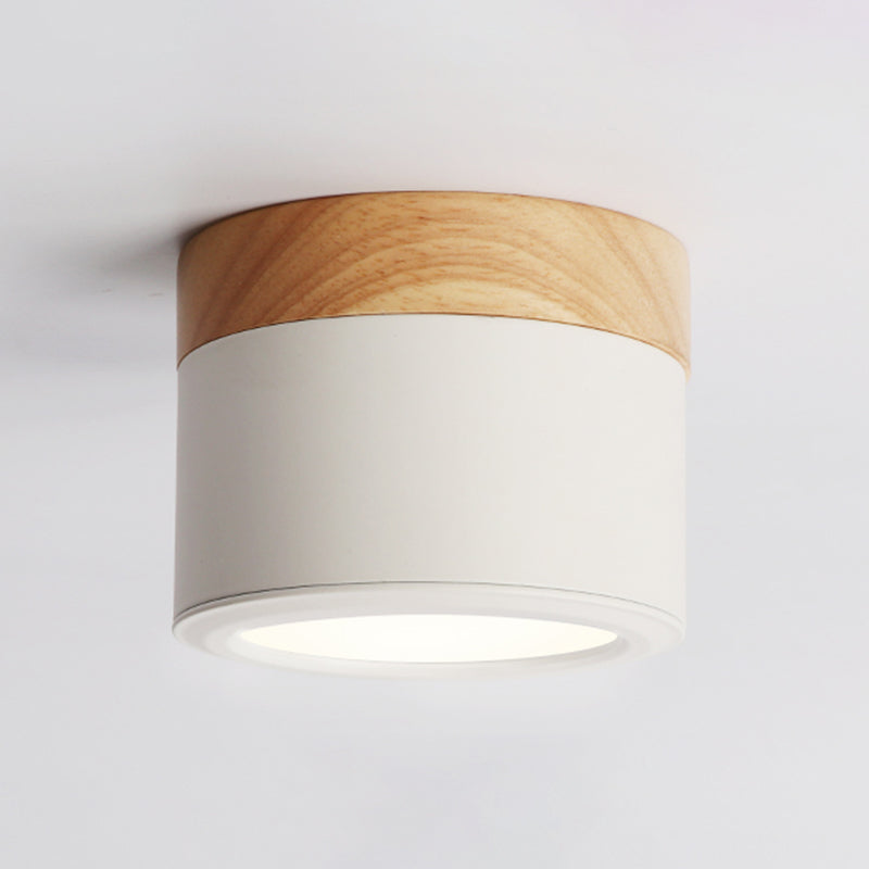 Modernism Cylinder Flush Mount Ceiling Light Fixture with Wood for Corridor