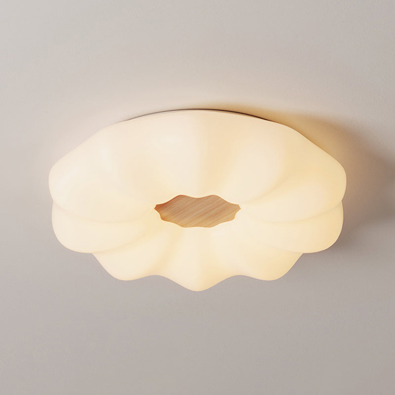 Modernism Pumpkin Shaped Ceiling Mounted Fixture with Wood for Bedroom