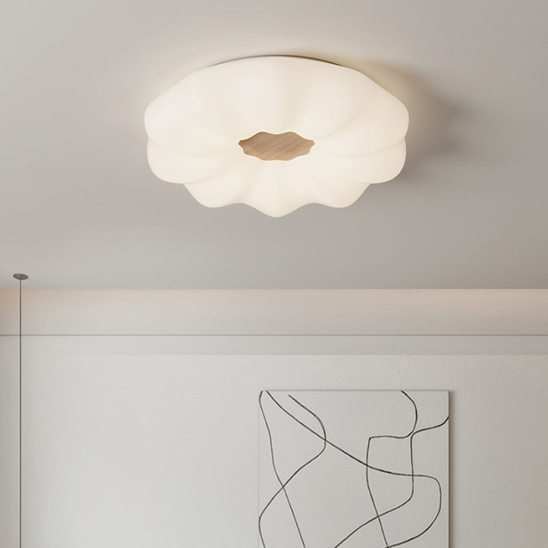 Modernism Pumpkin Shaped Ceiling Mounted Fixture with Wood for Bedroom