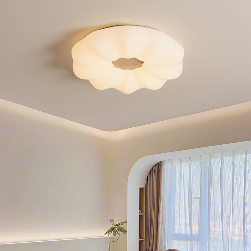 Modernism Pumpkin Shaped Ceiling Mounted Fixture with Wood for Bedroom