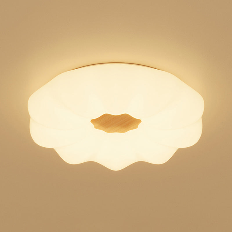 Modernism Pumpkin Shaped Ceiling Mounted Fixture with Wood for Bedroom