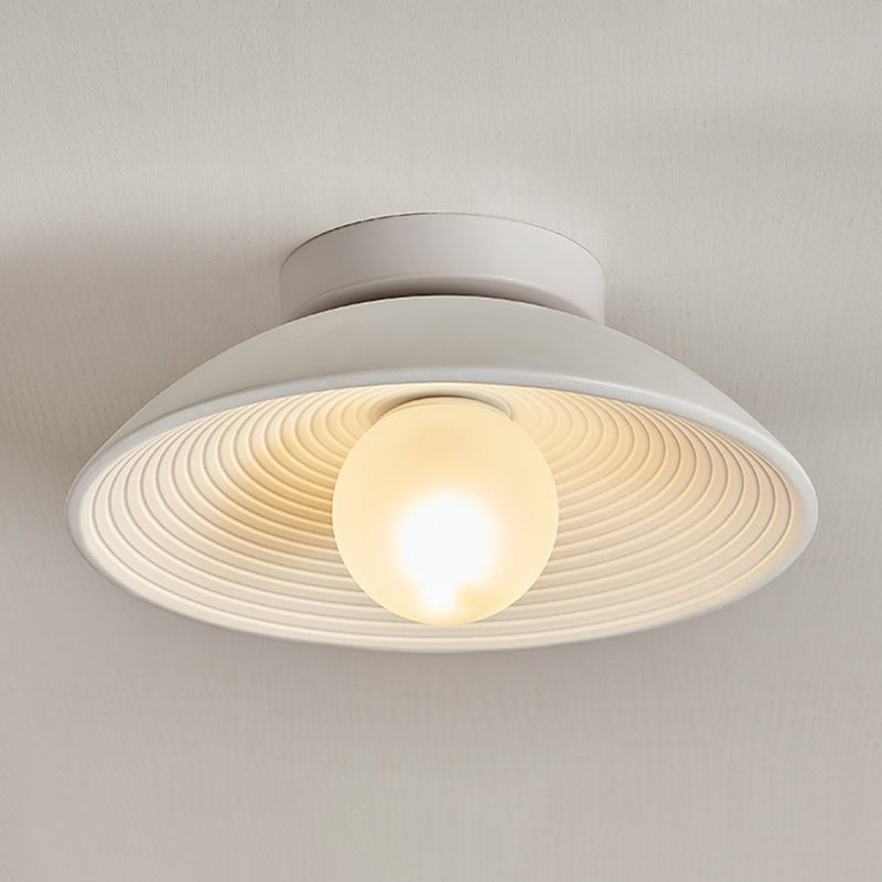 Cone Shade Ceiling Flush Modern 1 - Light Resin and Glass Flush Mount in White / Wood