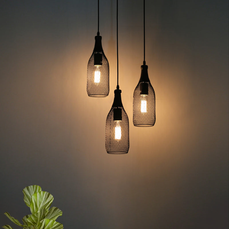 3/6 Lichter Metall Pendellanter Leuchtanlagen Industrial Style Black Flaschennetz Schatten Restaurant Hanging Lampe