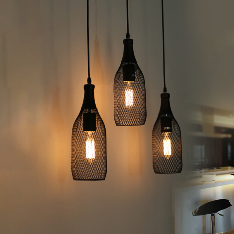 3/6 Lichter Metall Pendellanter Leuchtanlagen Industrial Style Black Flaschennetz Schatten Restaurant Hanging Lampe